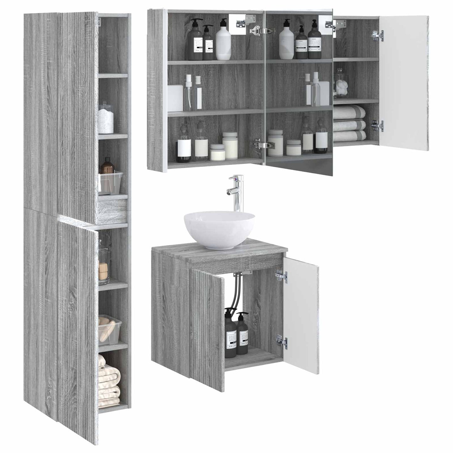 Bathroom Cabinet Set 5 pcs Grey Sonoma 53 x 15.5 x 70 cm