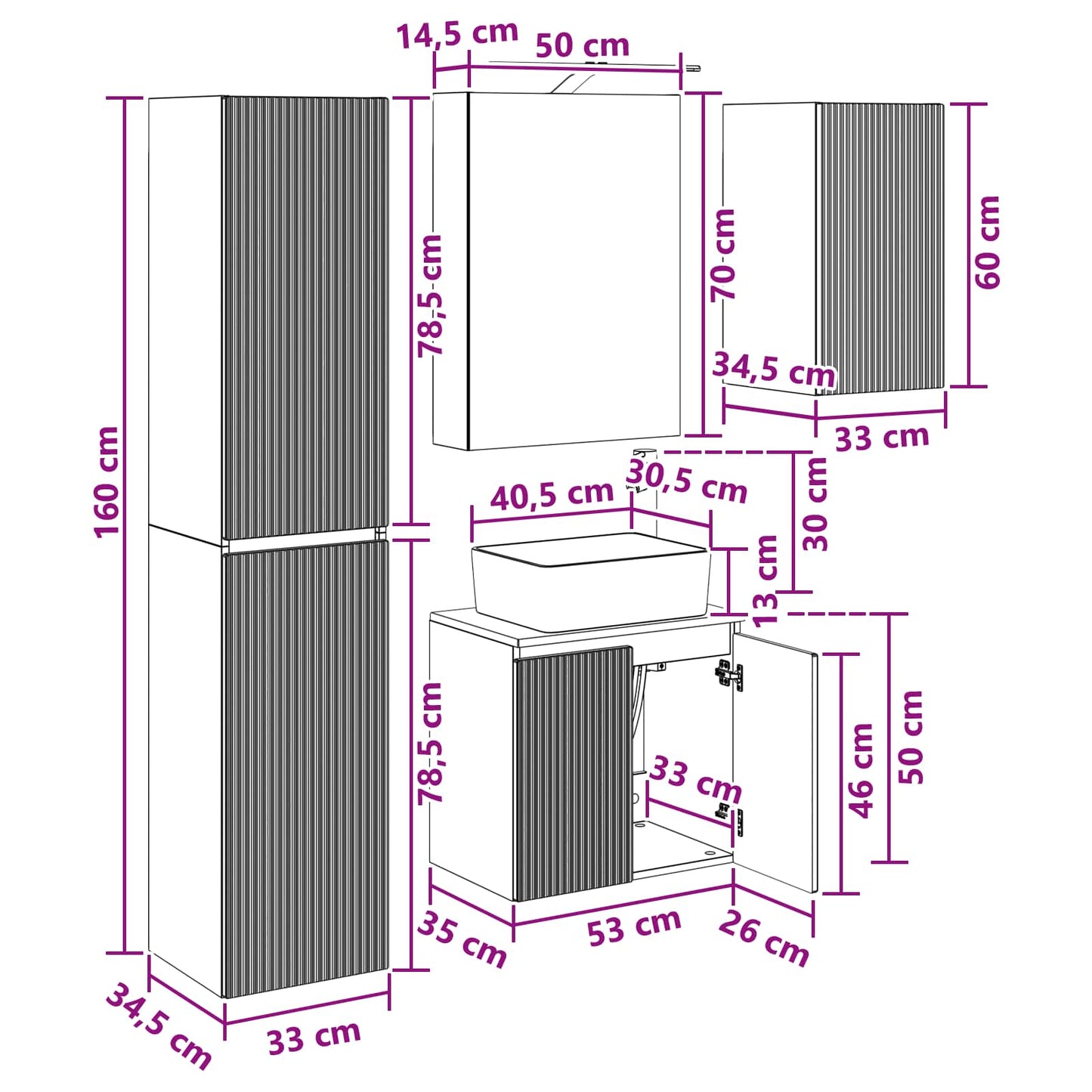 Bathroom Cabinet Set 5 pcs Sonoma Oak 50 x 14.5 x 70 cm