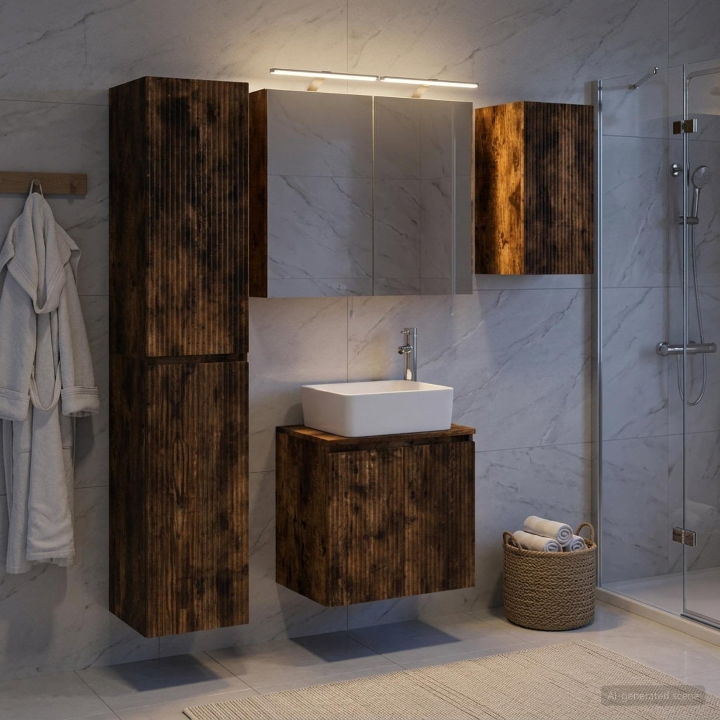 Bathroom Cabinet Set 5 pcs Smoked Oak Engineered Wood