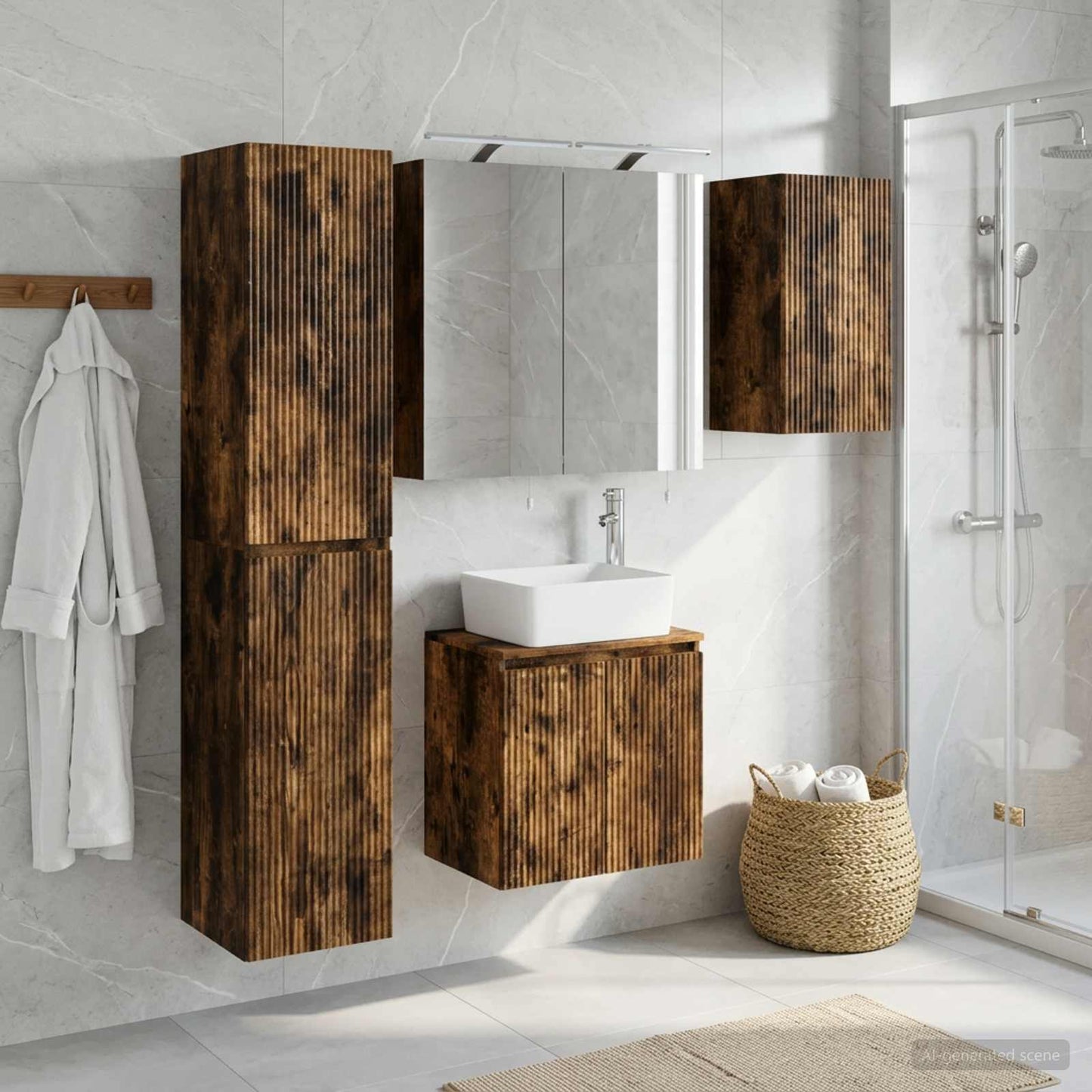 Bathroom Cabinet Set 5 pcs Smoked Oak Engineered Wood