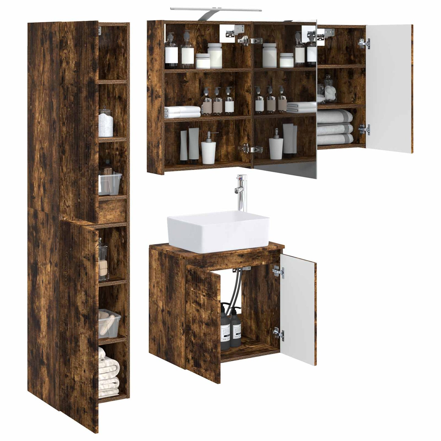 Bathroom Cabinet Set 5 pcs Smoked Oak 50 x 14.5 x 70 cm