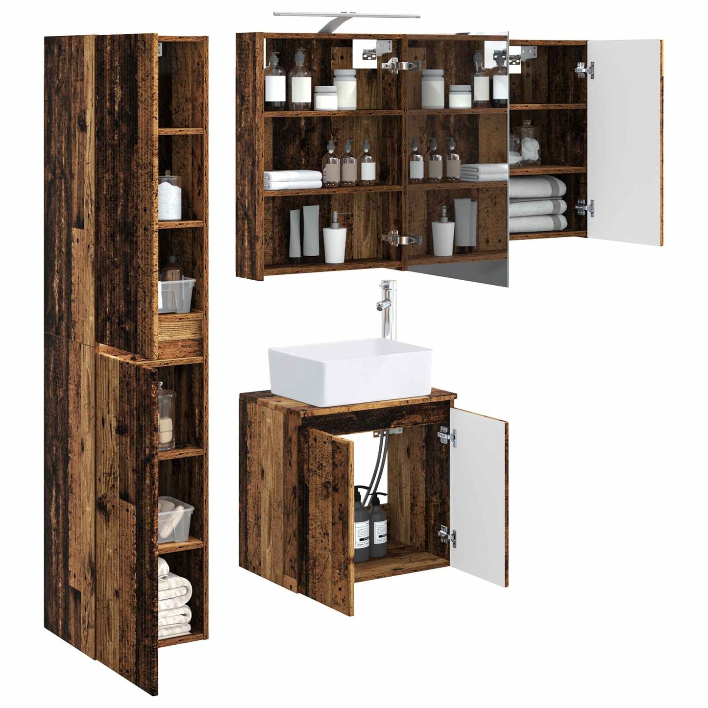 Bathroom Cabinet Set 5 pcs Old Wood 50 x 14.5 x 70 cm