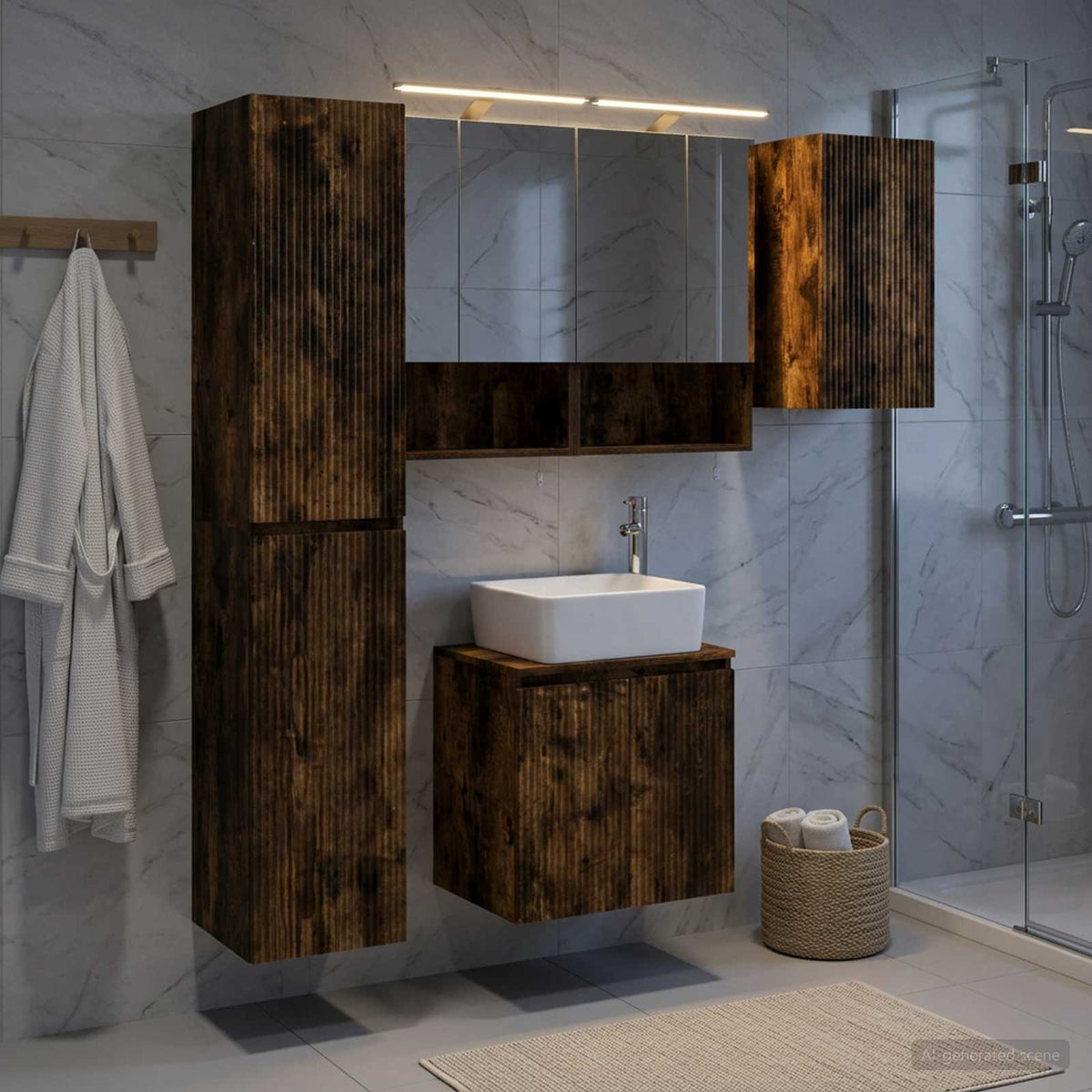 Bathroom Cabinet Set 5 pcs Smoked Oak Engineered Wood