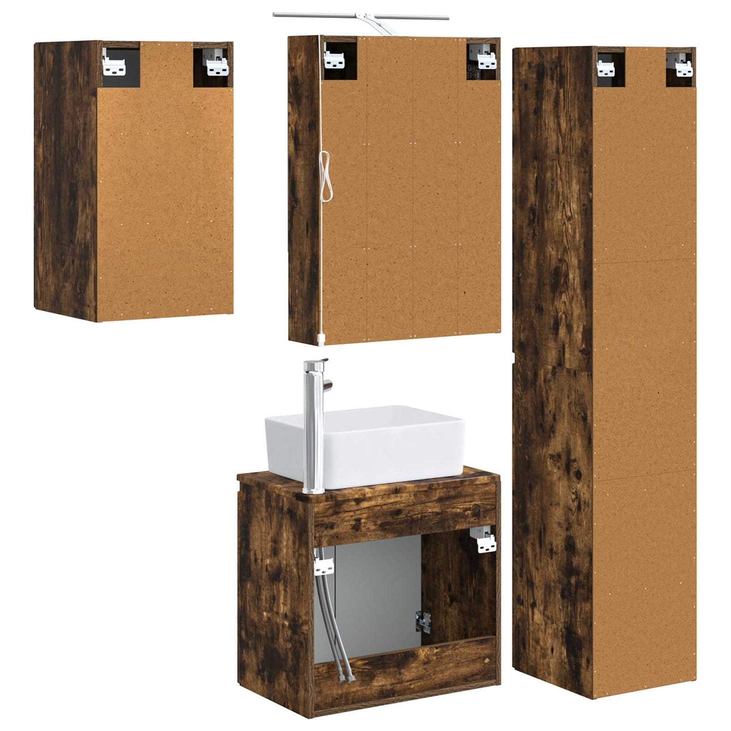 Bathroom Cabinet Set 5 pcs Smoked Oak 50 x 14.5 x 70 cm