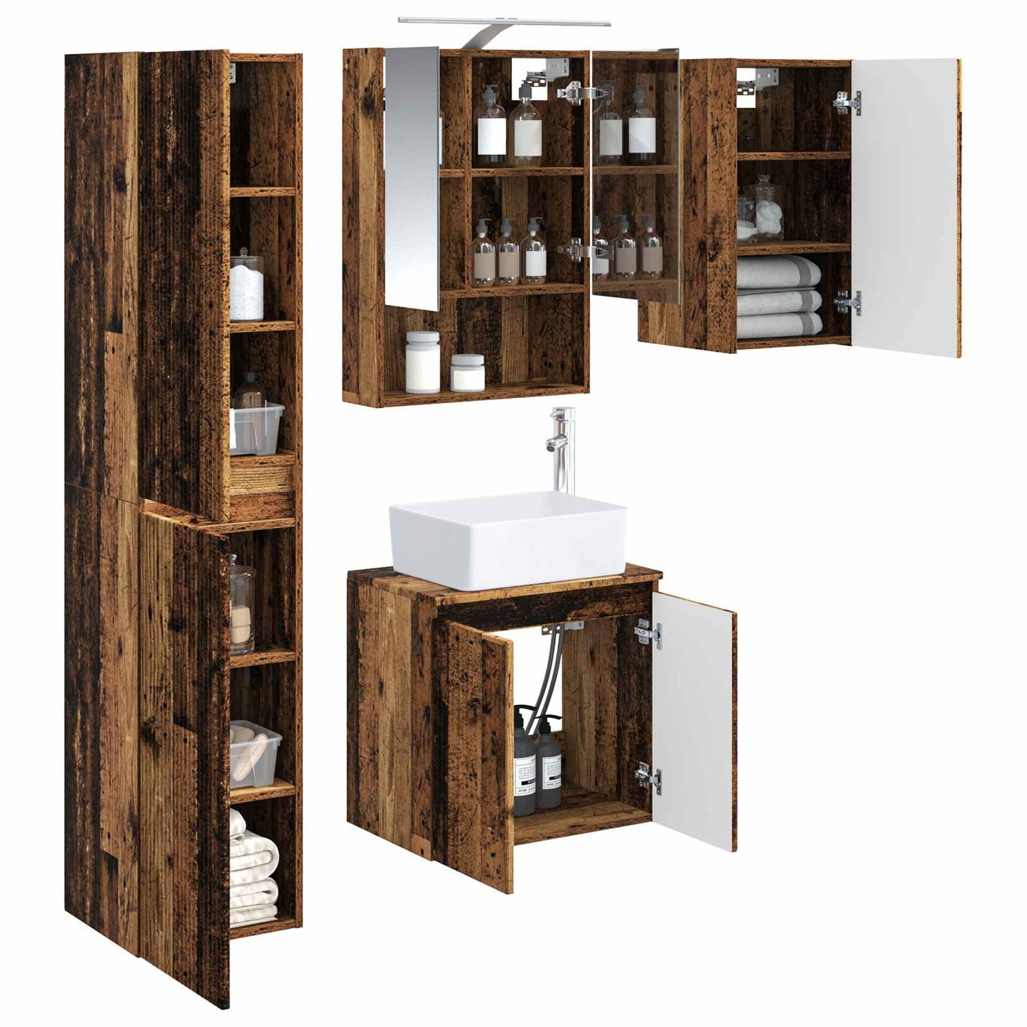 Bathroom Cabinet Set 5 pcs Old Wood 50 x 14.5 x 70 cm