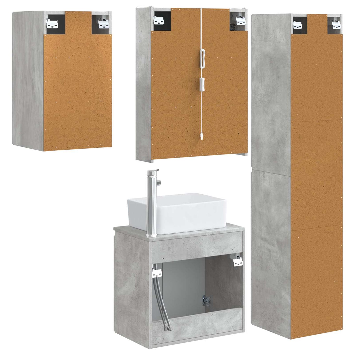 Bathroom Cabinet Set 5 pcs Concrete Grey 53 x 15.5 x 70 cm
