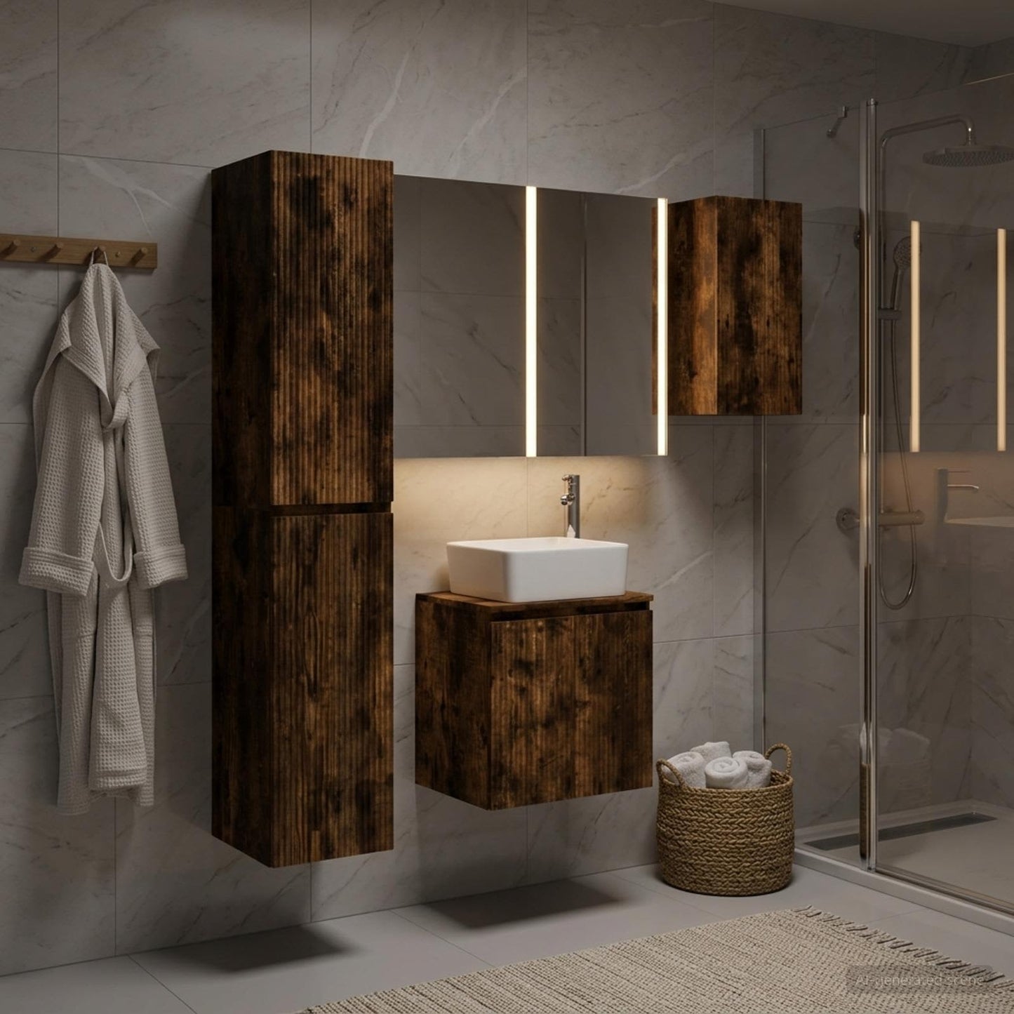 Bathroom Cabinet Set 5 pcs Smoked Oak Engineered Wood