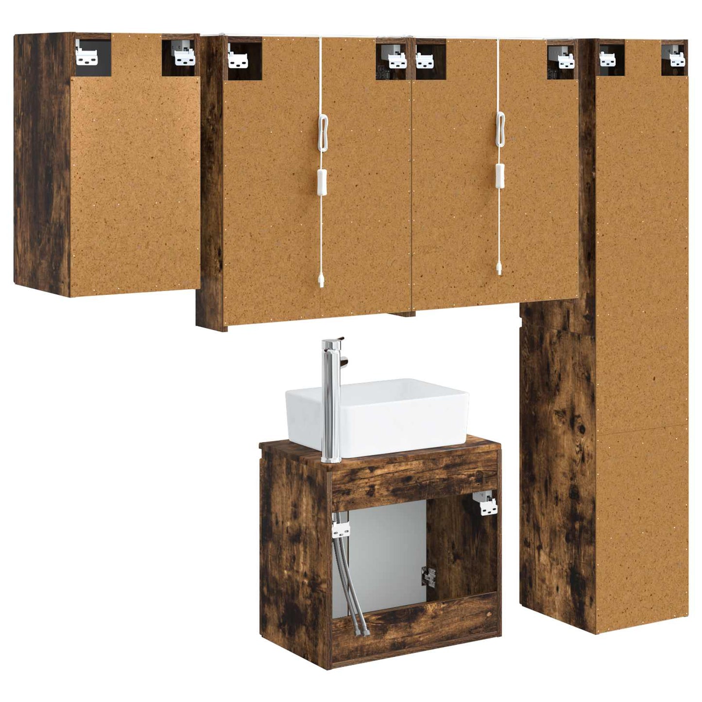 Bathroom Cabinet Set 5 pcs Smoked Oak Engineered Wood