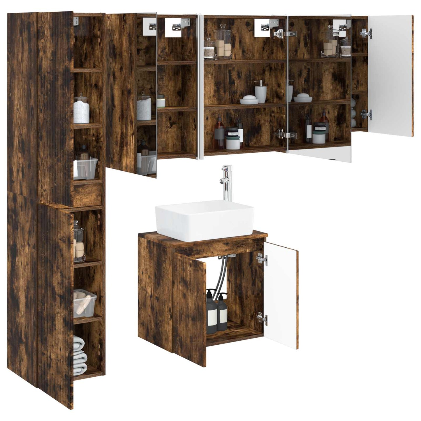 Bathroom Cabinet Set 5 pcs Smoked Oak Engineered Wood