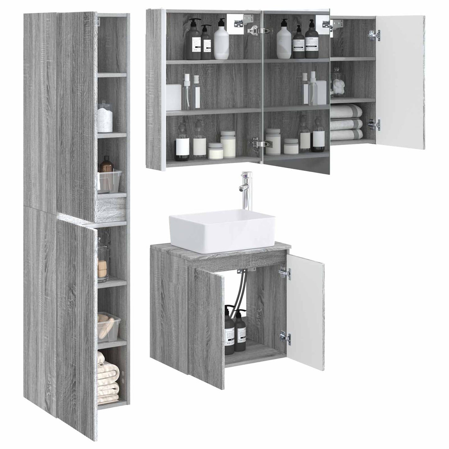 Bathroom Cabinet Set 5 pcs Grey Sonoma 53 x 15.5 x 70 cm
