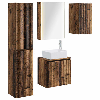 Bathroom Cabinet Set 5 pcs Old Wood 53 x 15.5 x 70 cm