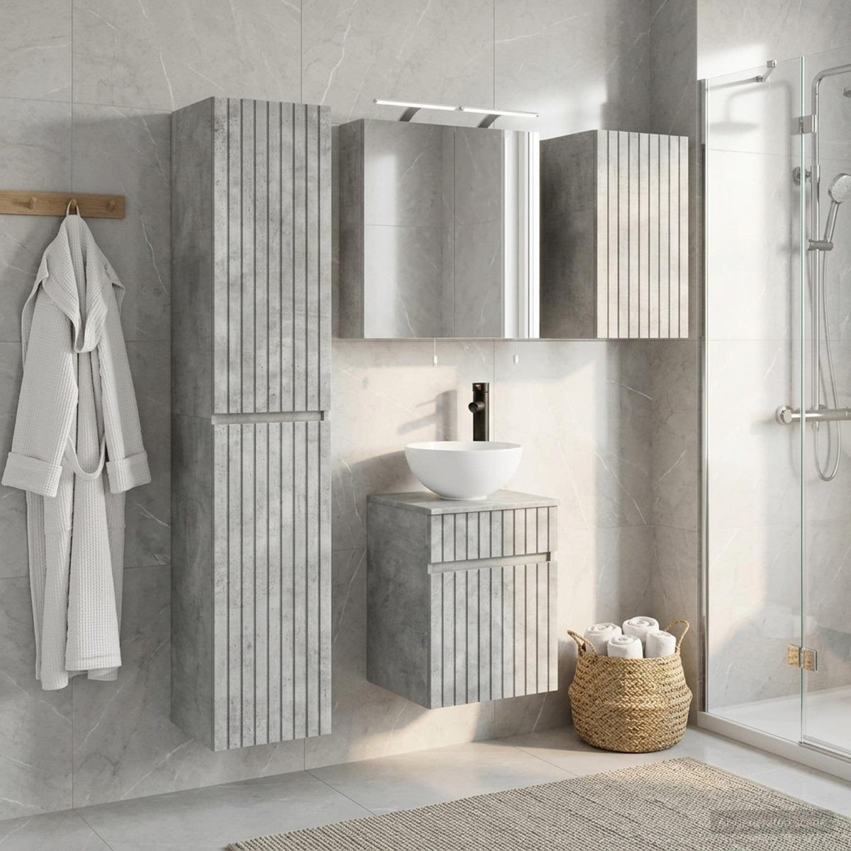 Bathroom Cabinet Set 5 pcs Concrete Grey Engineered Wood