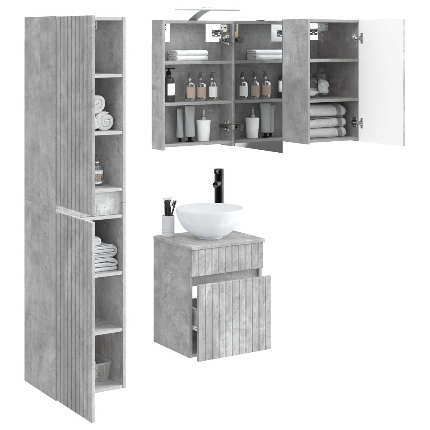 Bathroom Cabinet Set 5 pcs Concrete Grey 40 x 10.5 x 60.5 cm