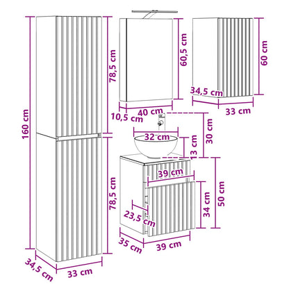 Bathroom Cabinet Set 5 pcs Concrete Grey 40 x 10.5 x 60.5 cm
