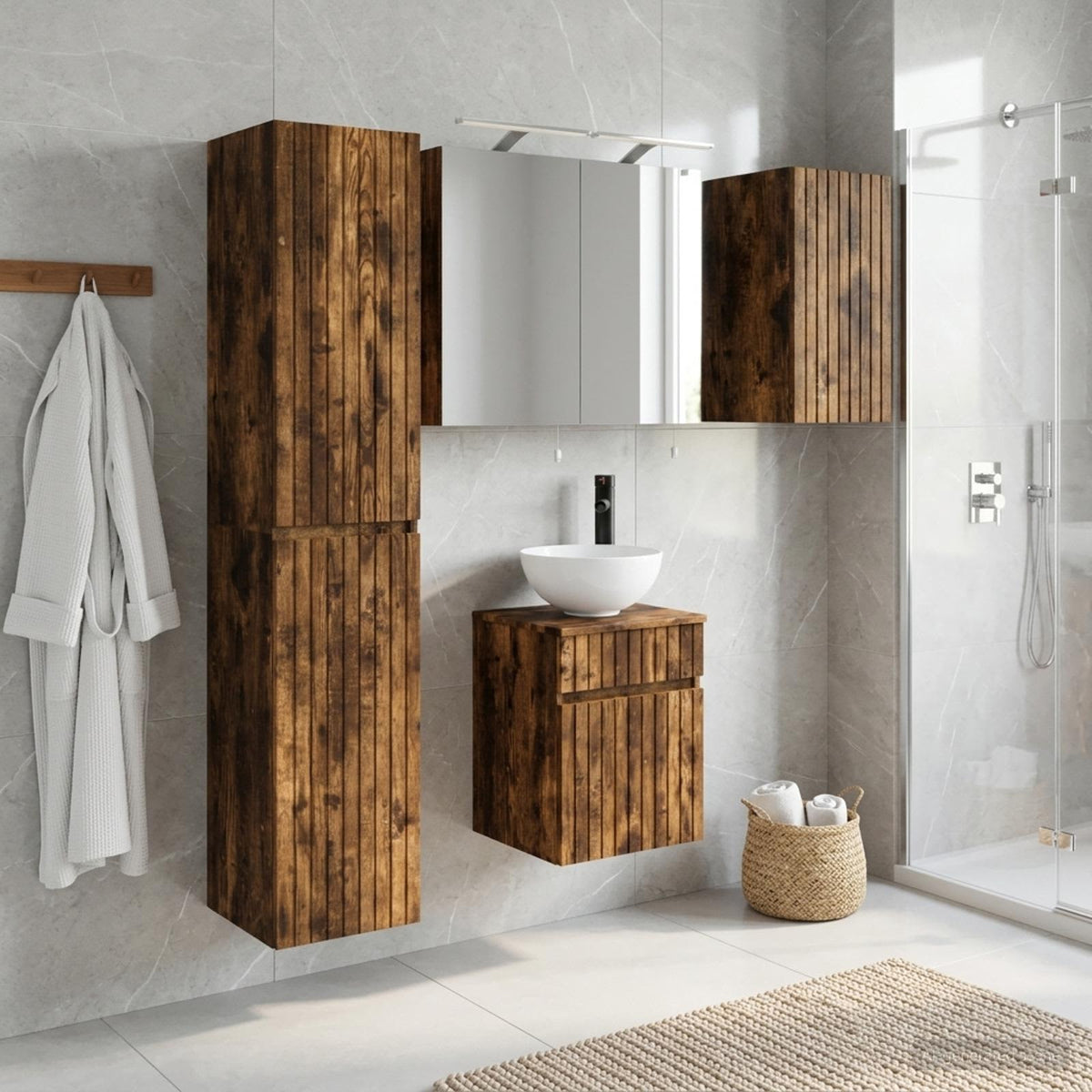 Bathroom Cabinet Set 5 pcs Smoked Oak Engineered Wood