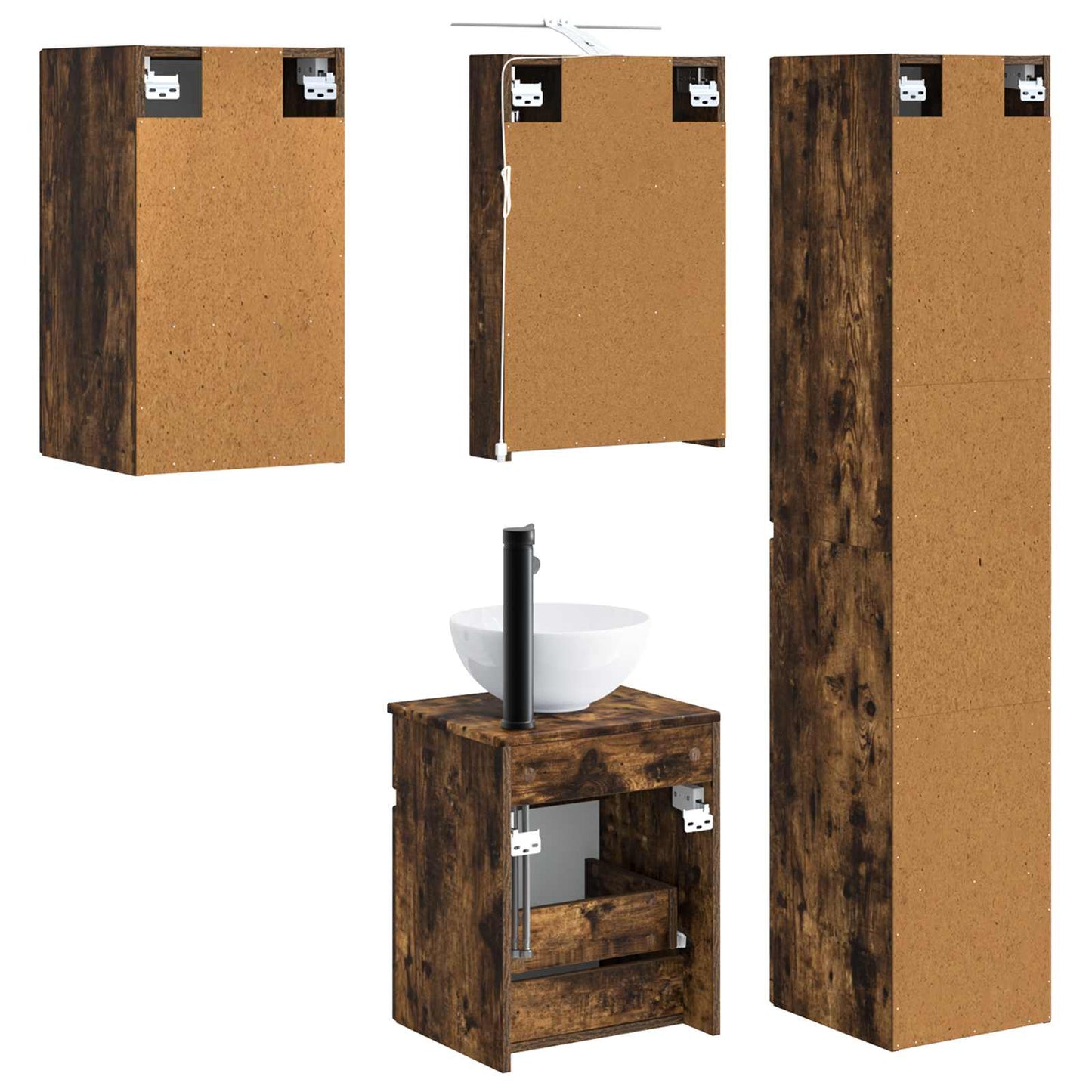 Bathroom Cabinet Set 5 pcs Smoked Oak 40 x 10.5 x 60.5 cm
