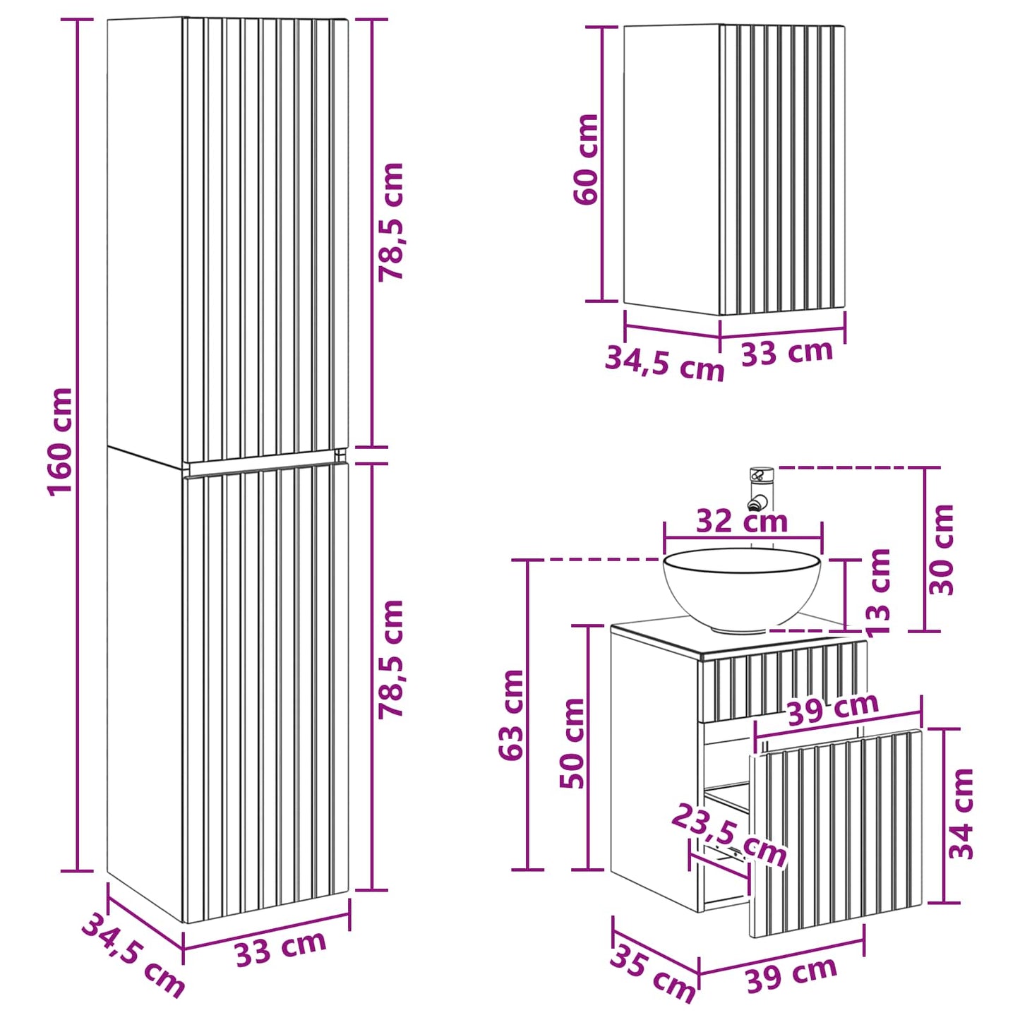 Bathroom Cabinet Set 5 pcs Sonoma Oak 43 x 16 x 62.5 cm