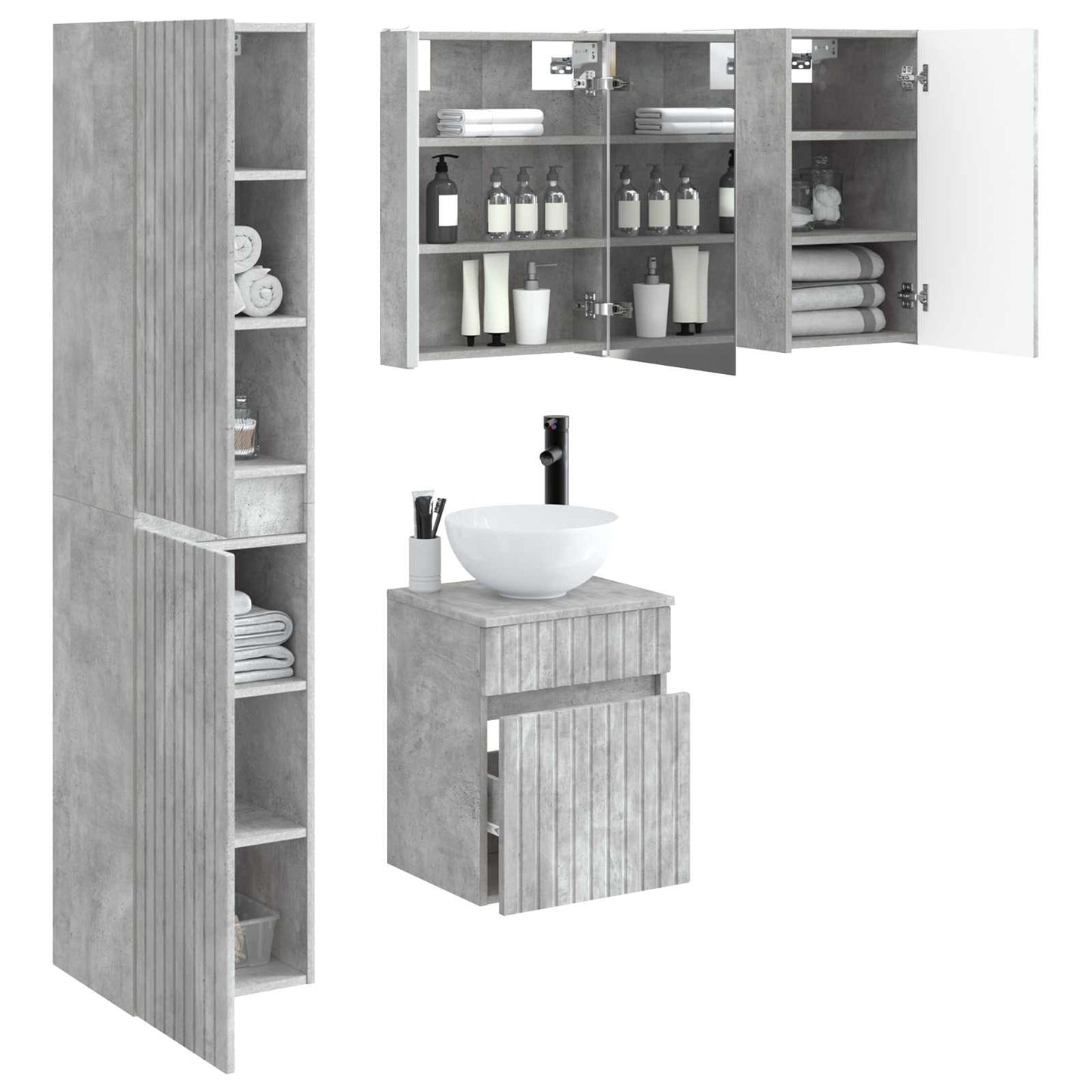 Bathroom Cabinet Set 5 pcs Concrete Grey 43 x 11.5 x 60.5 cm