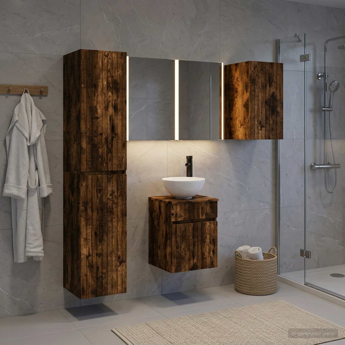 Bathroom Cabinet Set 5 pcs Smoked Oak Engineered Wood