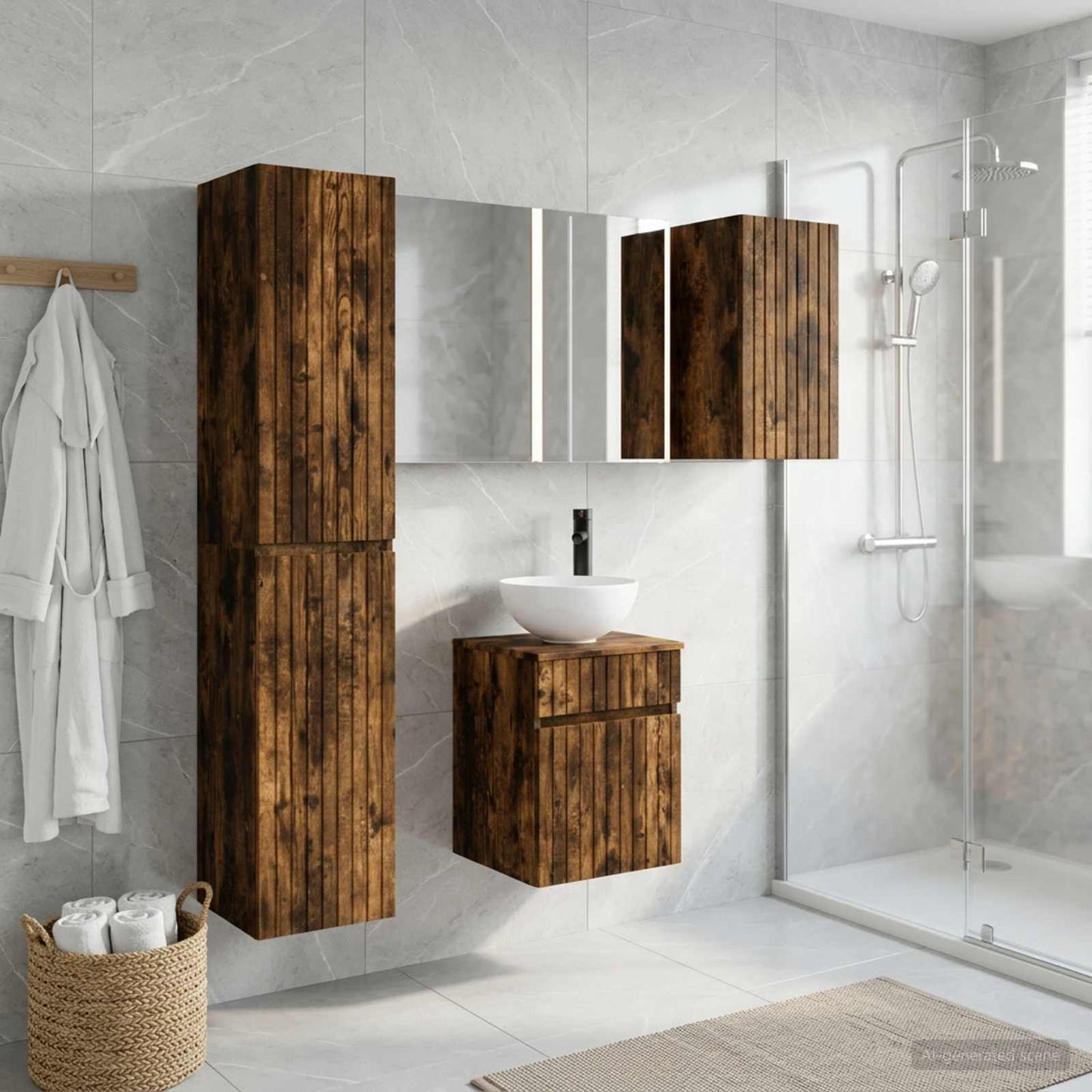 Bathroom Cabinet Set 5 pcs Smoked Oak Engineered Wood