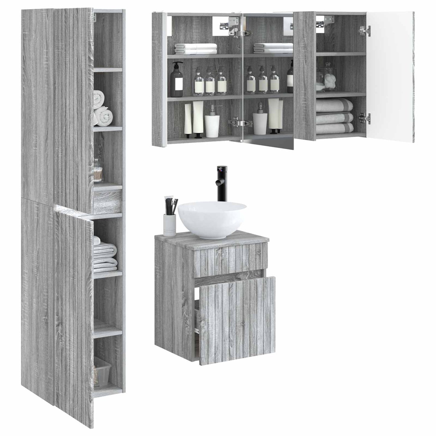 Bathroom Cabinet Set 5 pcs Grey Sonoma 43 x 11.5 x 60.5 cm