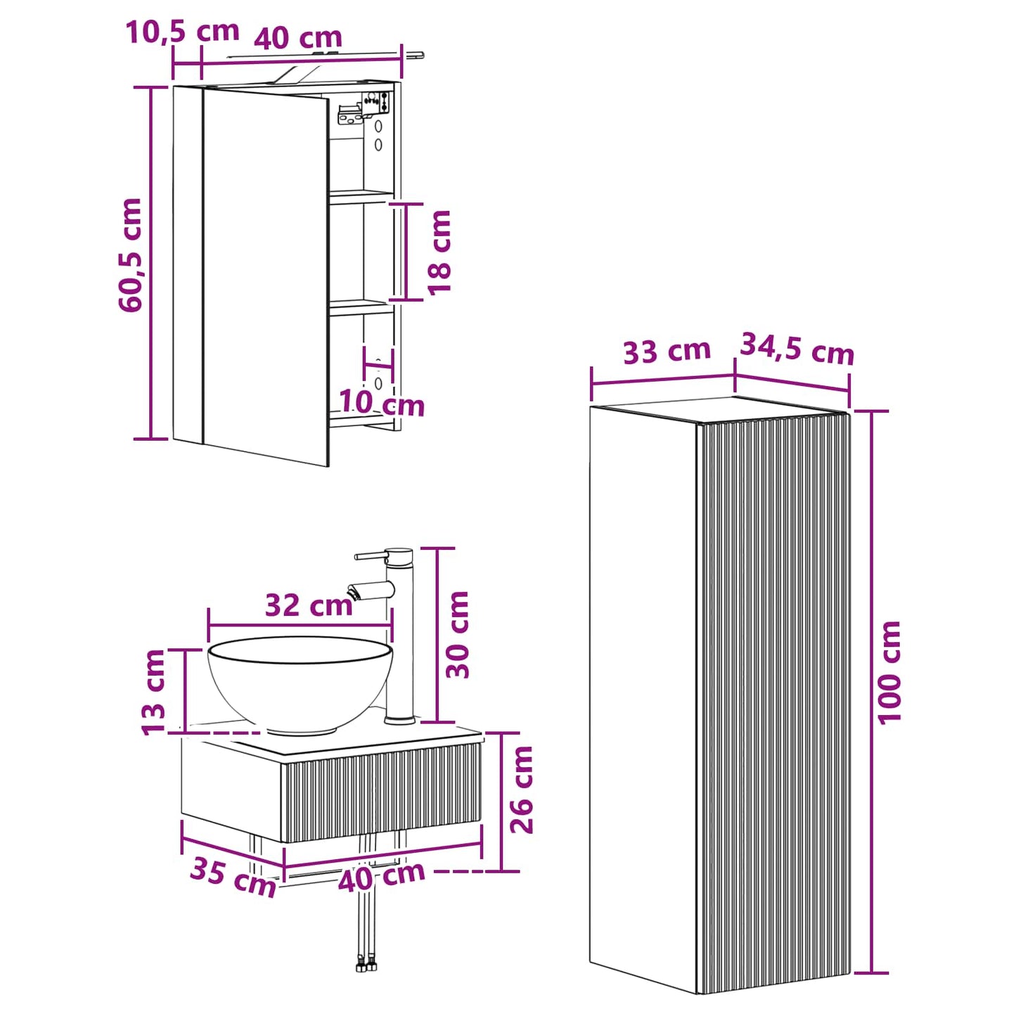Bathroom Cabinet Set 4 pcs White 40 x 10.5 x 60.5 cm