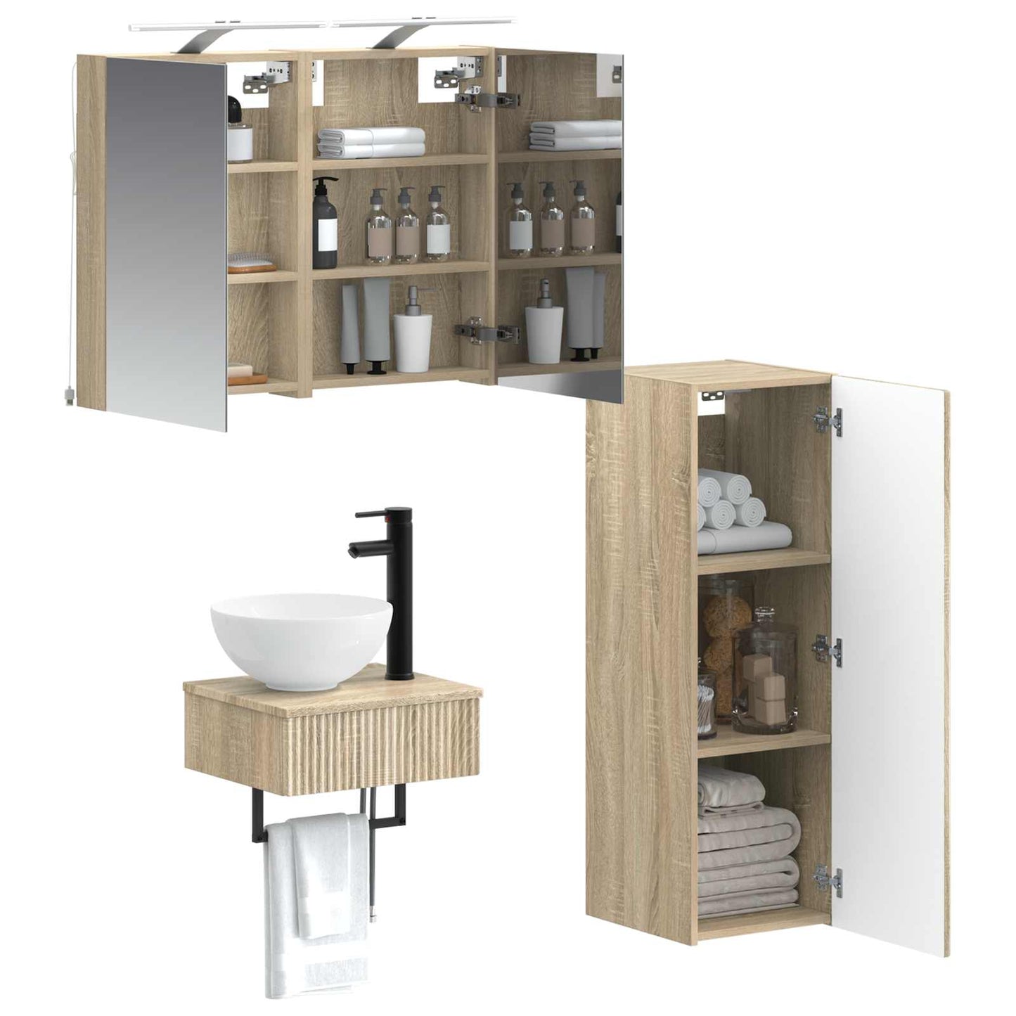 Bathroom Cabinet Set 4 pcs Sonoma Oak Engineered Wood
