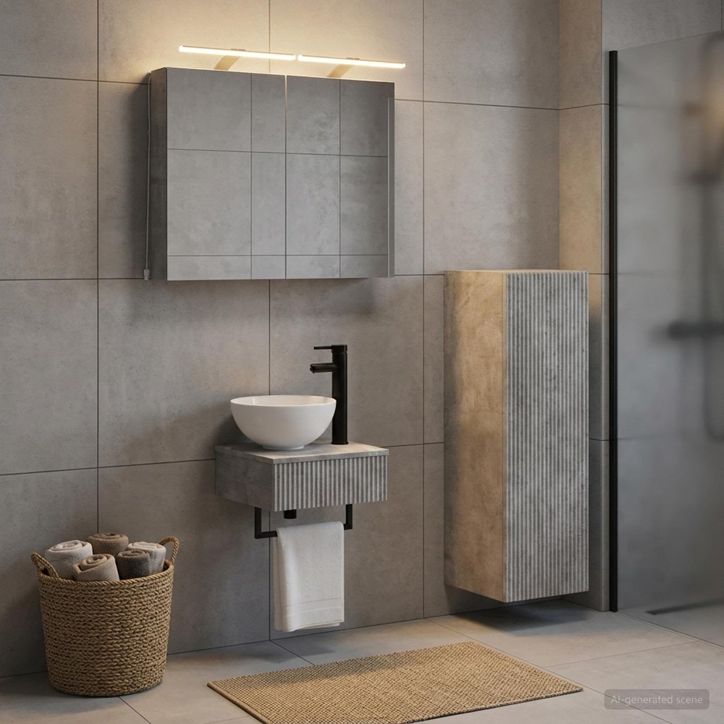 Bathroom Cabinet Set 4 pcs Concrete Grey Engineered Wood