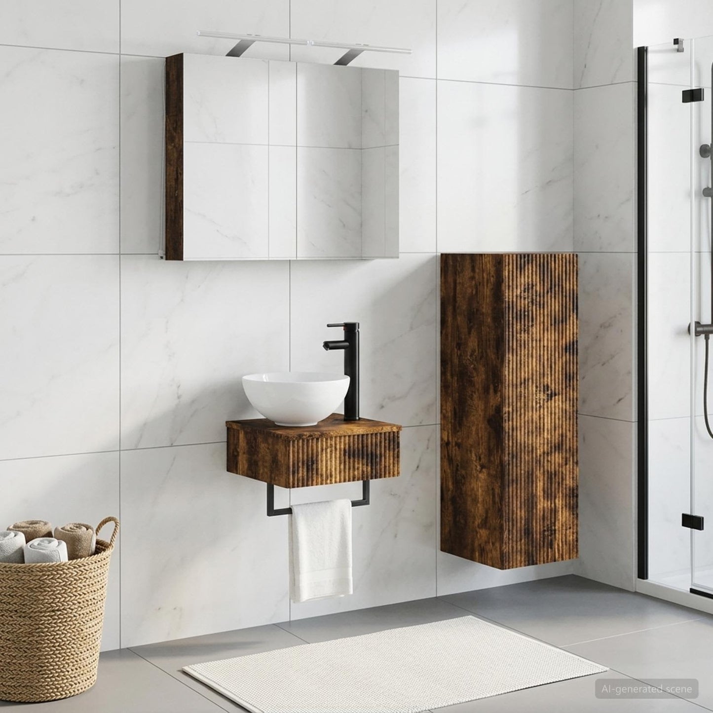 Bathroom Cabinet Set 4 pcs Smoked Oak Engineered Wood
