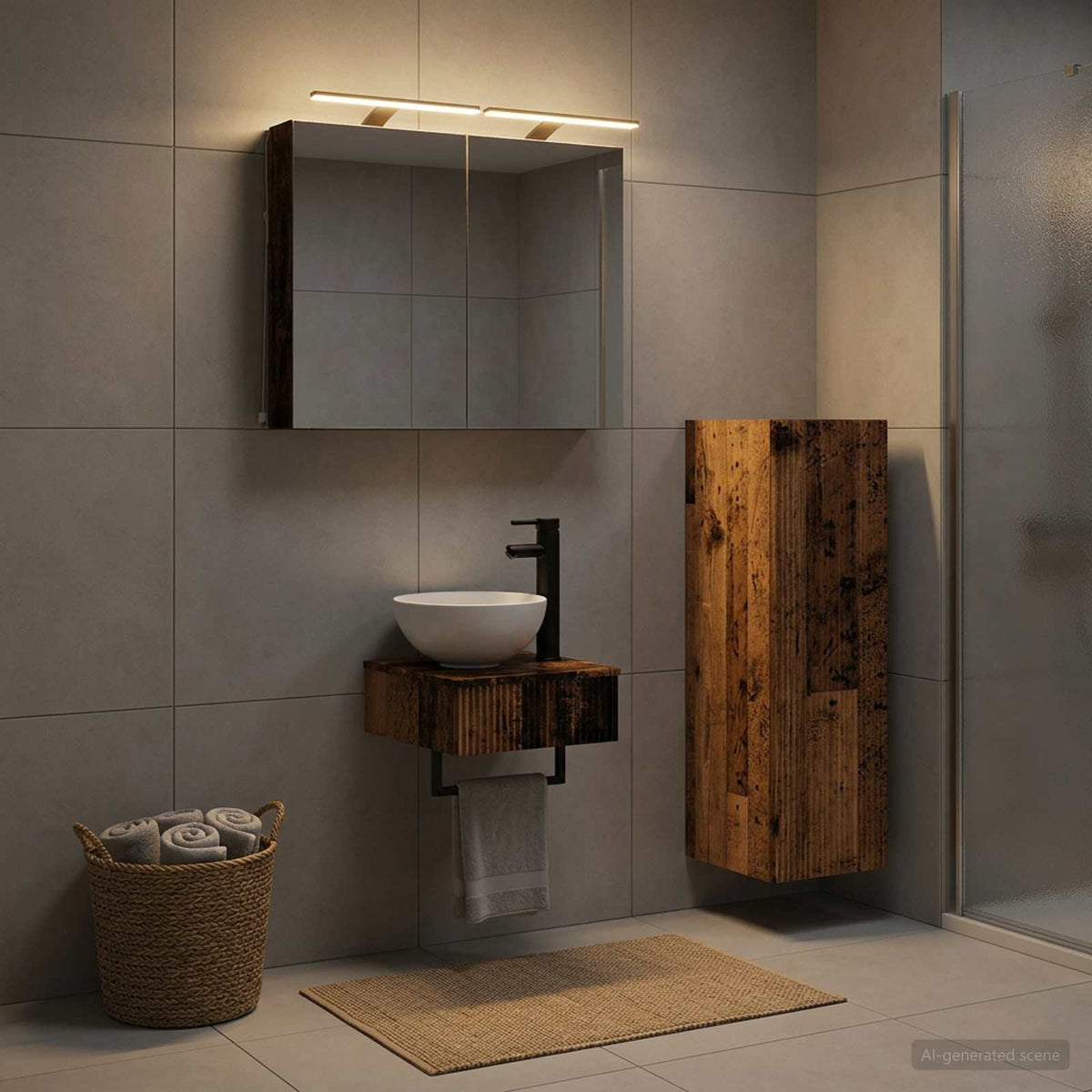 Bathroom Cabinet Set 4 pcs Old Wood Engineered Wood