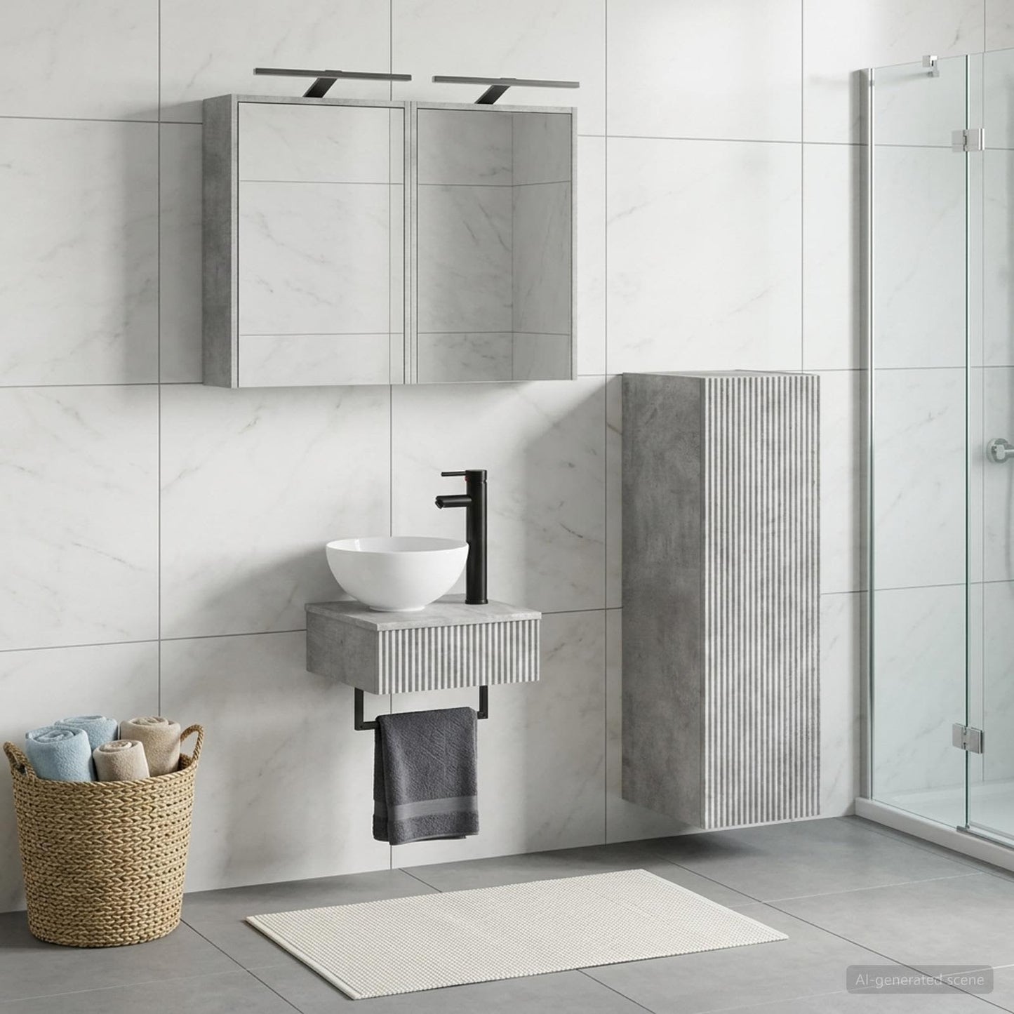 Bathroom Cabinet Set 4 pcs Concrete Grey Engineered Wood