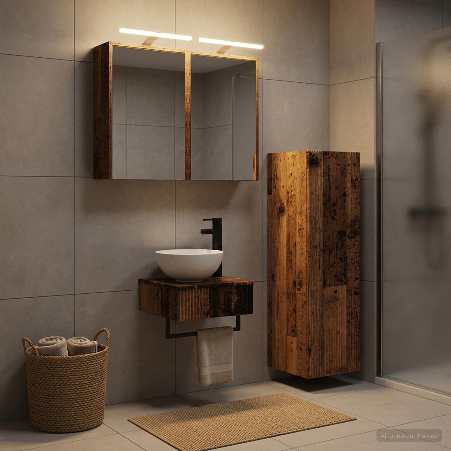 Bathroom Cabinet Set 4 pcs Old Wood Engineered Wood