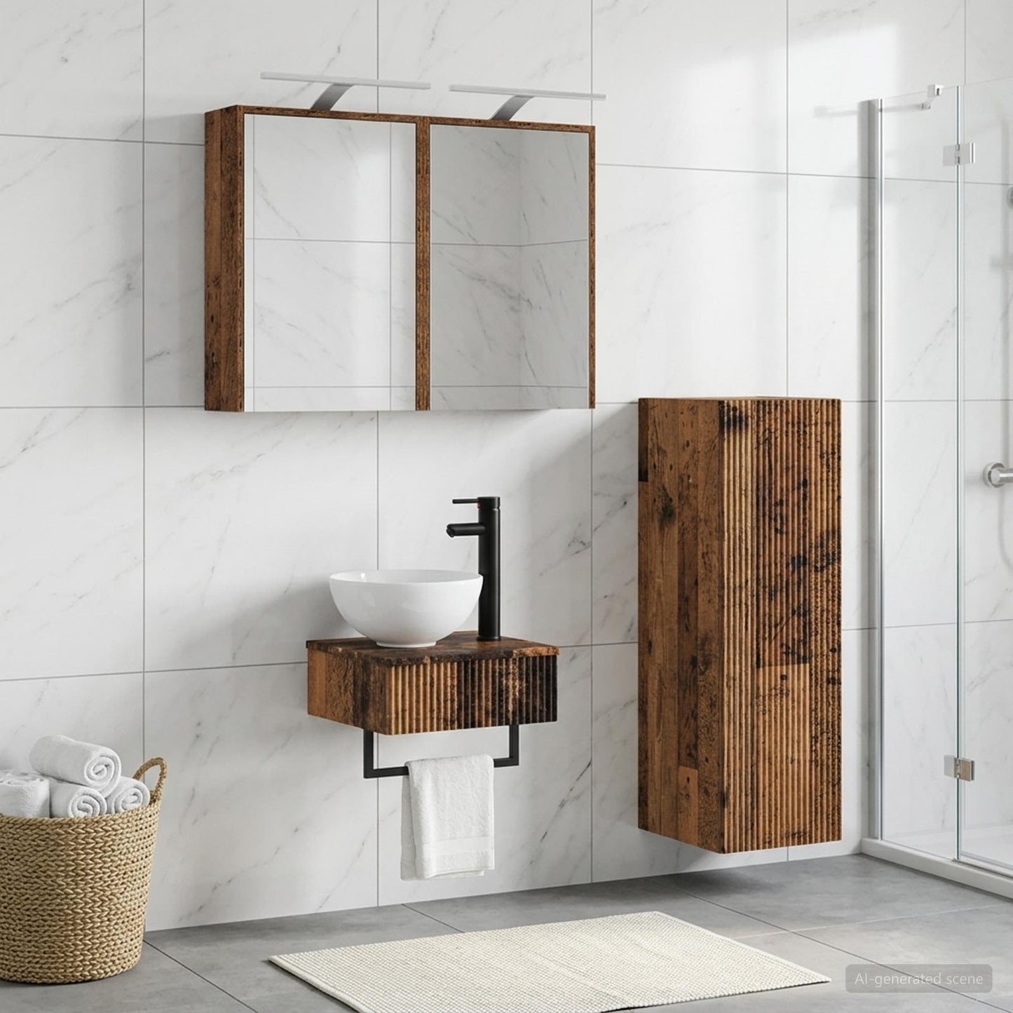 Bathroom Cabinet Set 4 pcs Old Wood Engineered Wood
