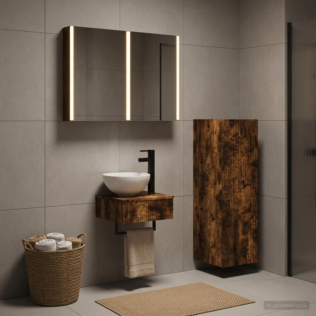 Bathroom Cabinet Set 4 pcs Smoked Oak Engineered Wood