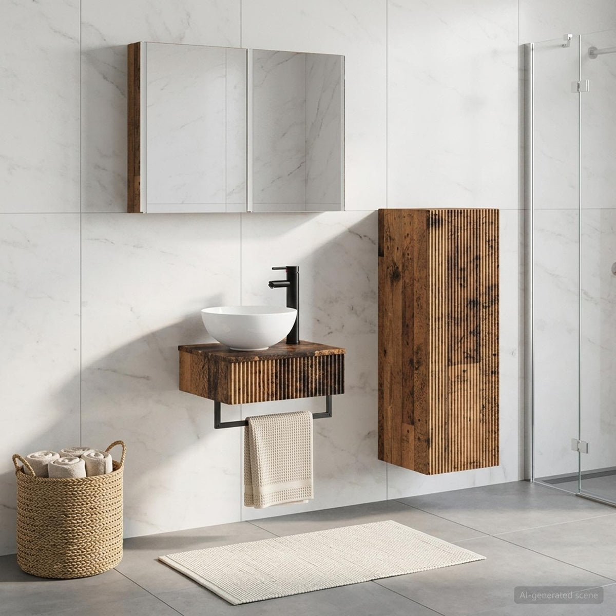 Bathroom Cabinet Set 4 pcs Old Wood Engineered Wood