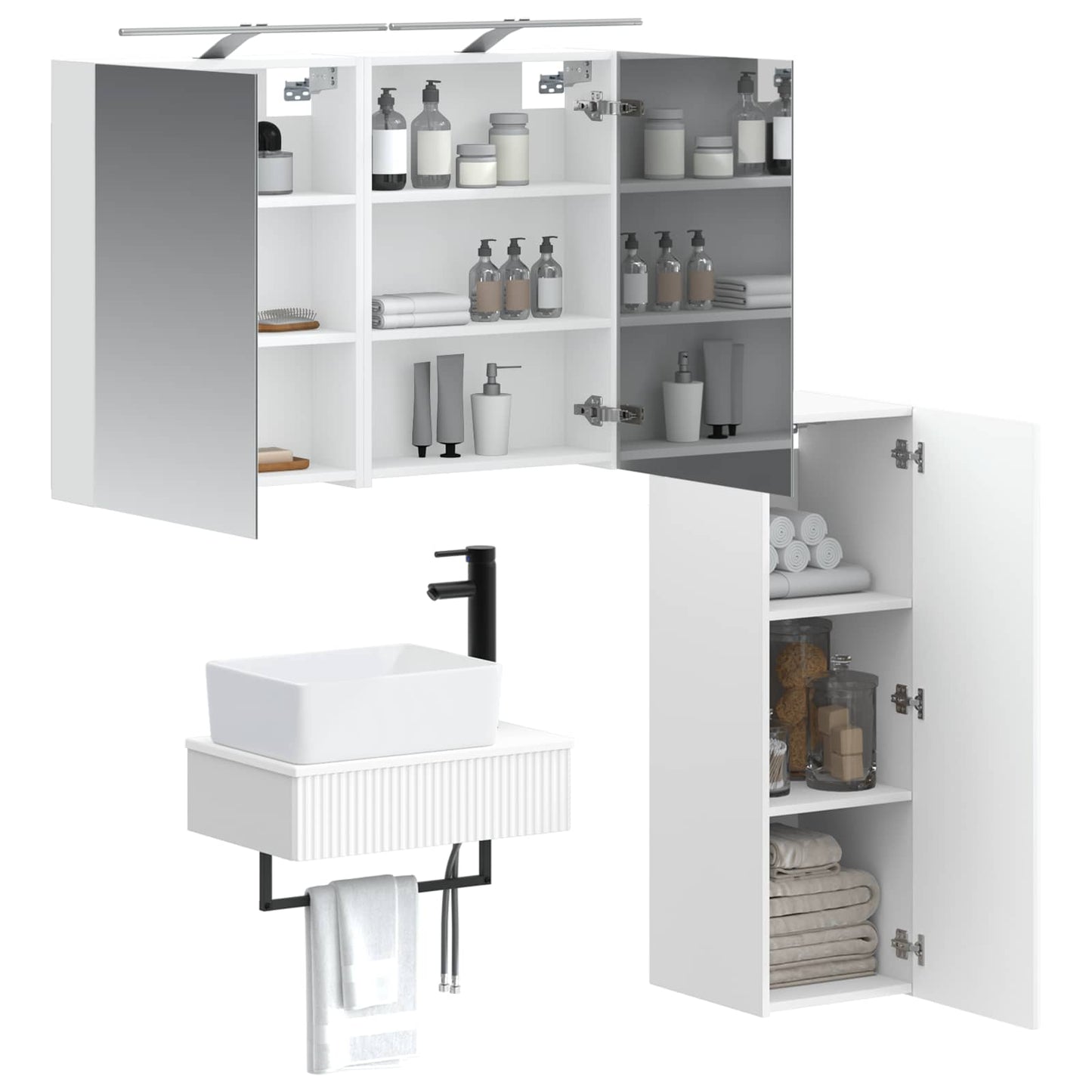 Bathroom Cabinet Set 4 pcs White Engineered Wood