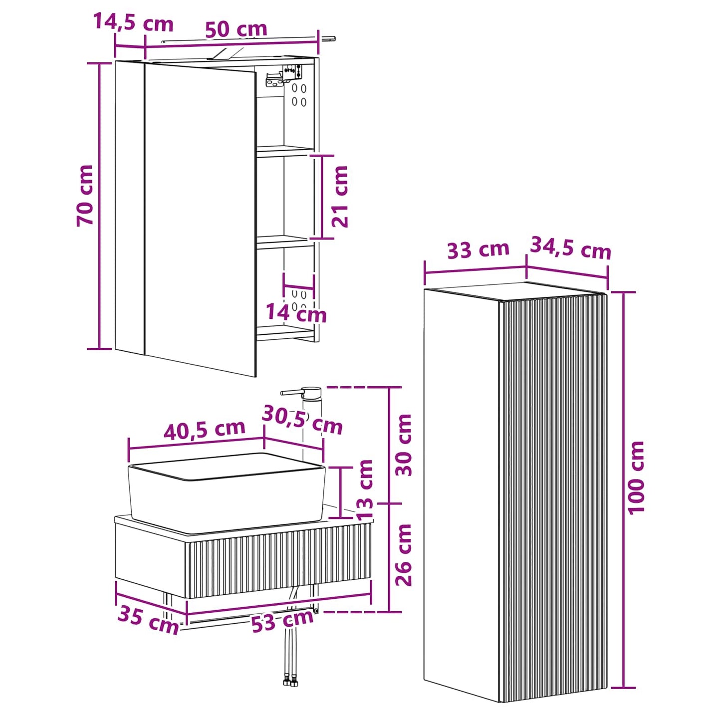 Bathroom Cabinet Set 4 pcs Sonoma Oak 50 x 14.5 x 70 cm