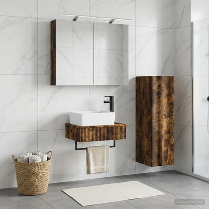 Bathroom Cabinet Set 4 pcs Smoked Oak Engineered Wood