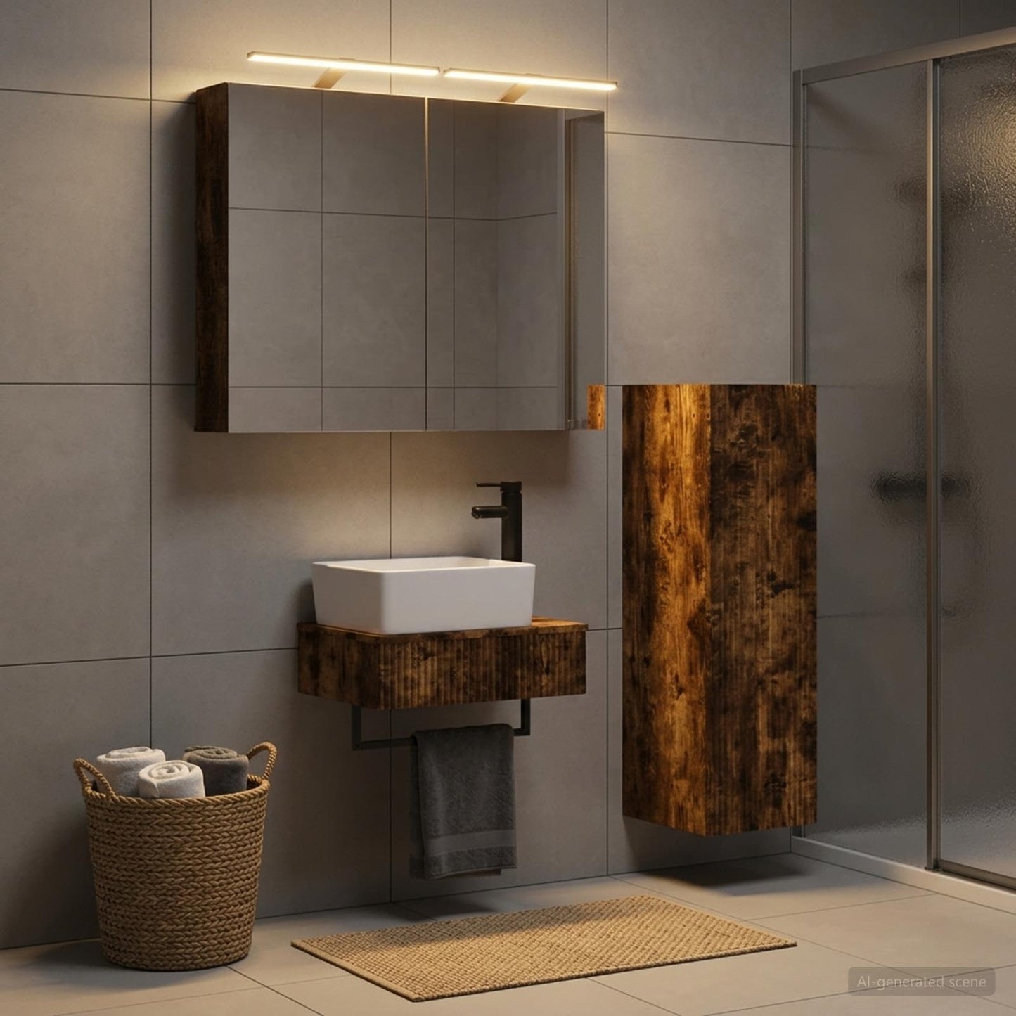 Bathroom Cabinet Set 4 pcs Smoked Oak Engineered Wood