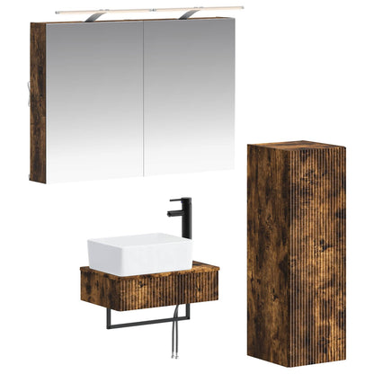 Bathroom Cabinet Set 4 pcs Smoked Oak Engineered Wood