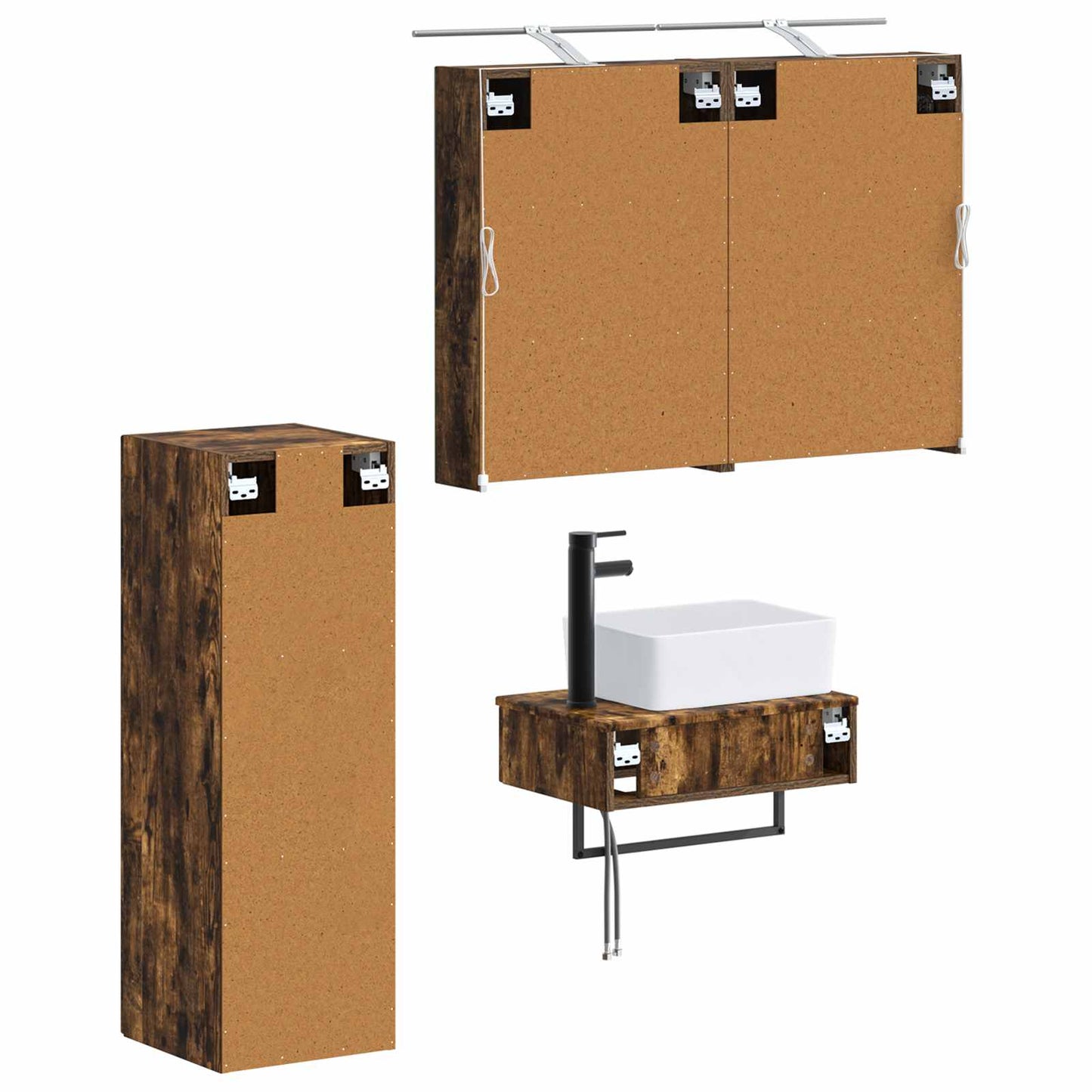 Bathroom Cabinet Set 4 pcs Smoked Oak Engineered Wood