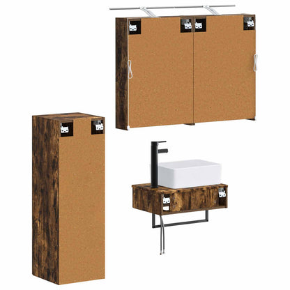 Bathroom Cabinet Set 4 pcs Smoked Oak Engineered Wood