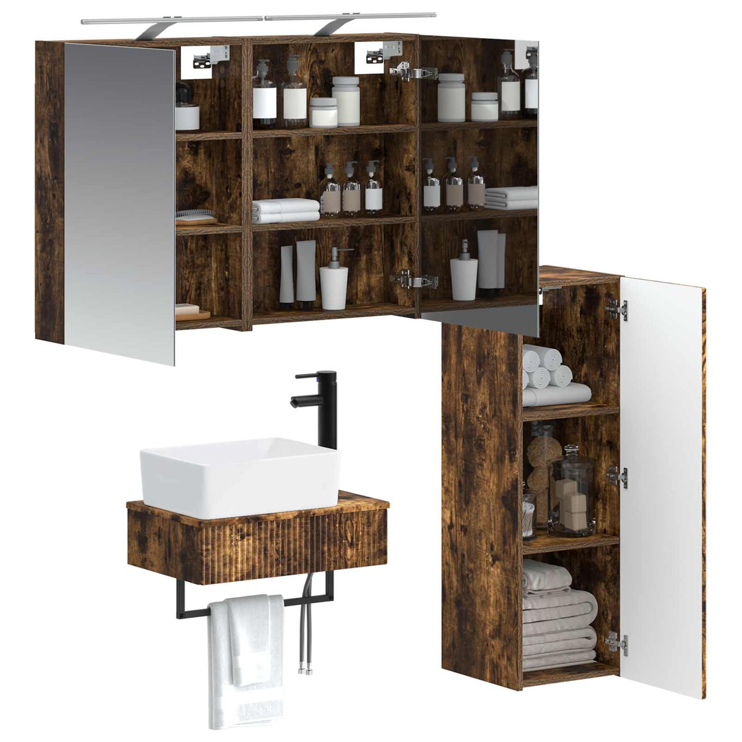 Bathroom Cabinet Set 4 pcs Smoked Oak Engineered Wood