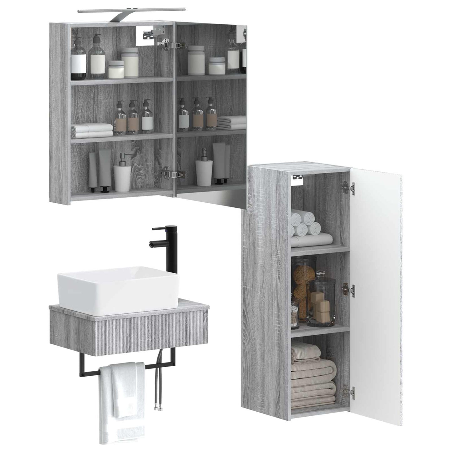 Bathroom Cabinet Set 4 pcs Grey Sonoma 50 x 14.5 x 70 cm