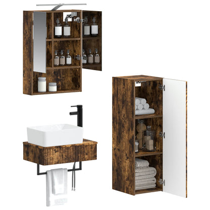 Bathroom Cabinet Set 4 pcs Smoked Oak 50 x 14.5 x 70 cm