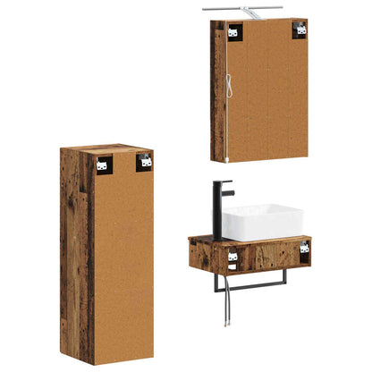 Bathroom Cabinet Set 4 pcs Old Wood 50 x 14.5 x 70 cm