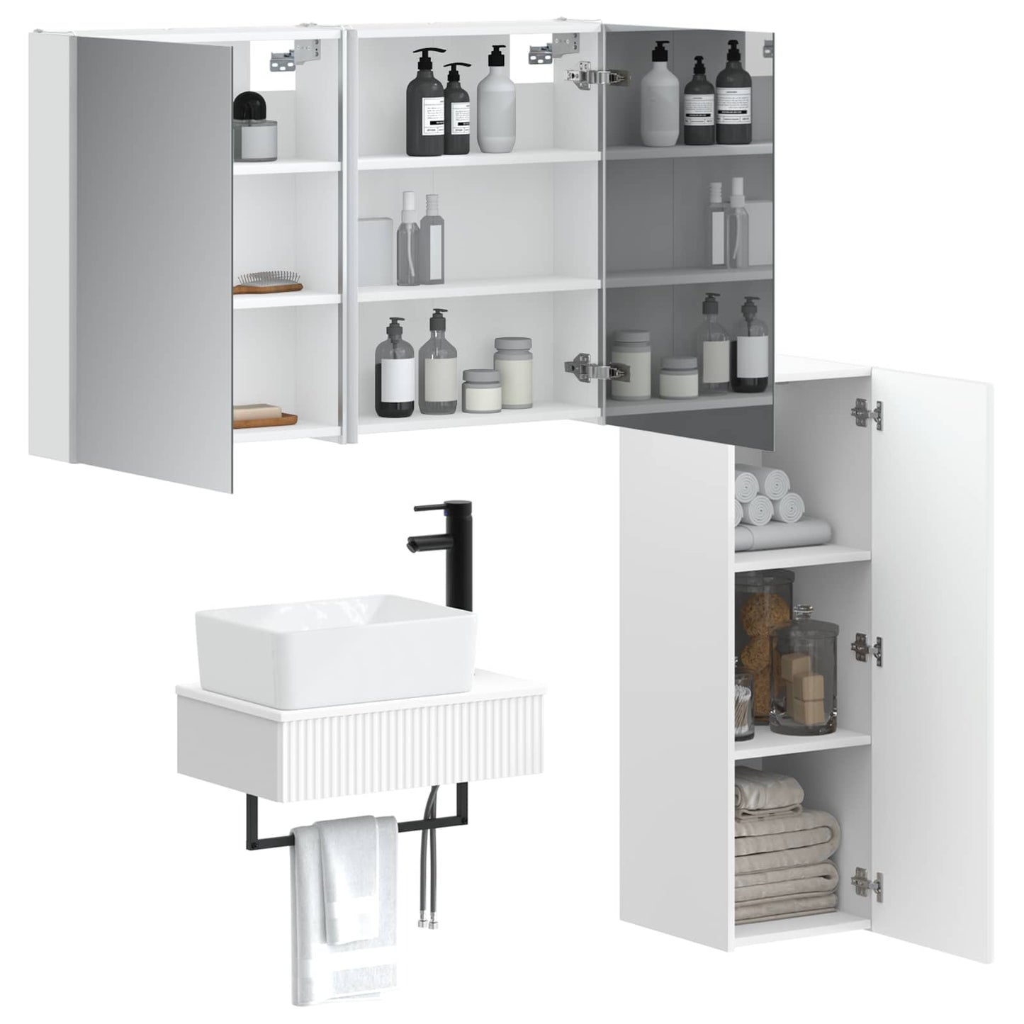 Bathroom Furniture Set 4 pcs White Engineered Wood and Glass