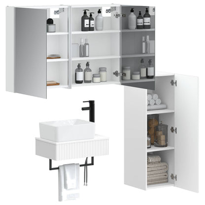 Bathroom Furniture Set 4 pcs White Engineered Wood and Glass