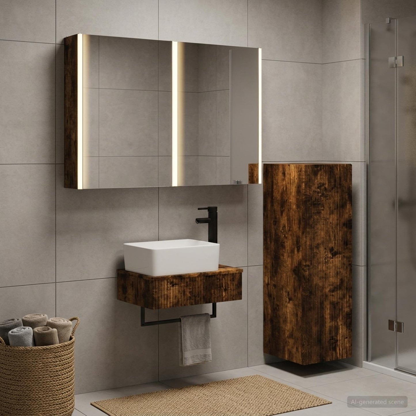 Bathroom Furniture Set 4 pcs Smoked Oak