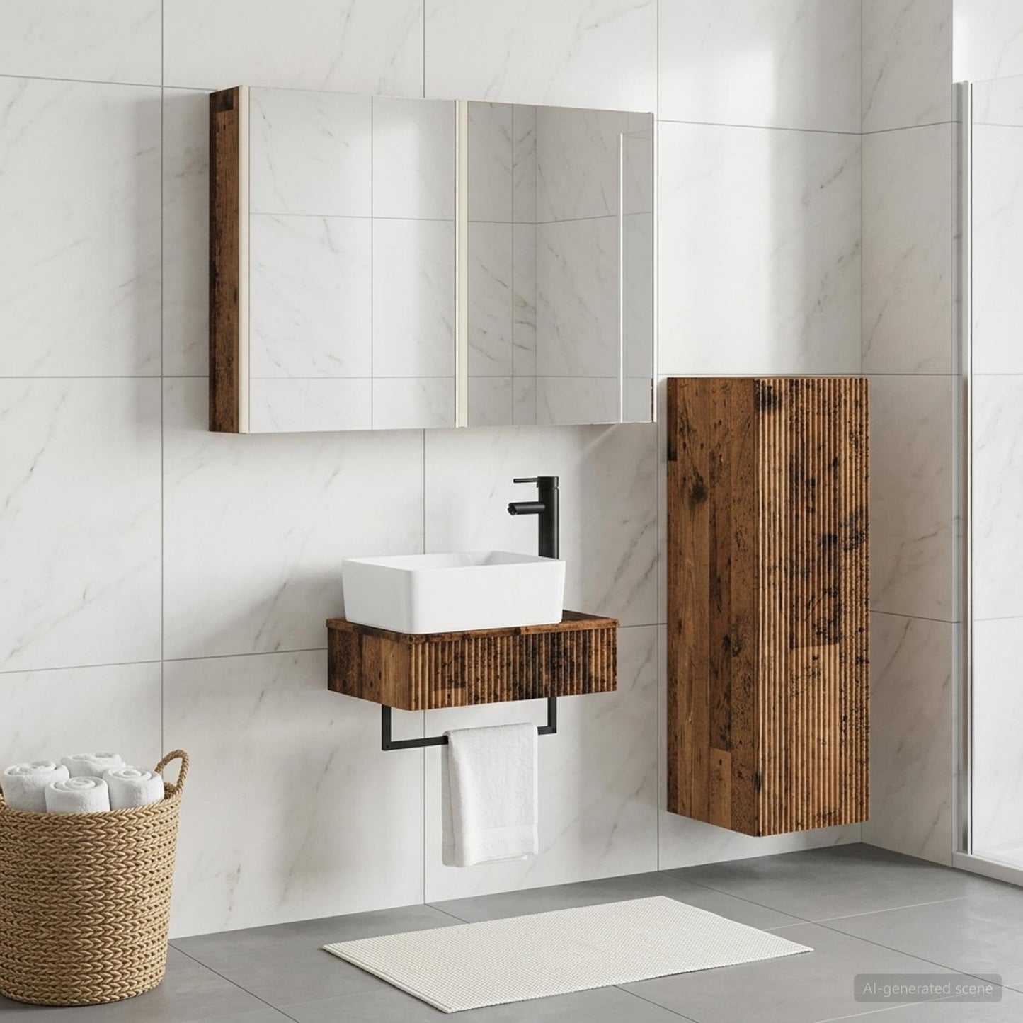 Bathroom Furniture Set 4 pcs Old Wood Engineered Wood and Glass